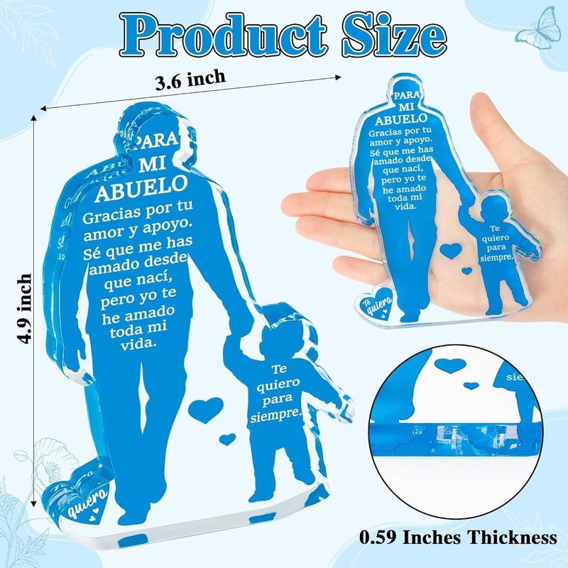 Yopyame Gift for Grandpa from Grandson - Spanish Grandfather Holding Hand with Grandson Acrylic Plaque Sign Best Grandpa Ever Gifts Regalos para Abuelo Father’s Day Christmas Keepsake Paperweight - Image 2